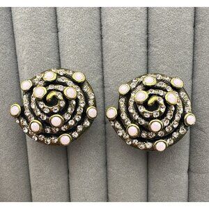 Heidi Daus Earrings Spiral Pink Round Circle Omega Back Coil Rhinestones Crystal